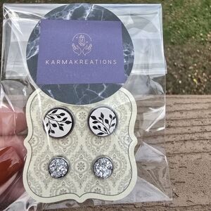 Karma Kreations Black and White And Druzy Handmade Earrings Set